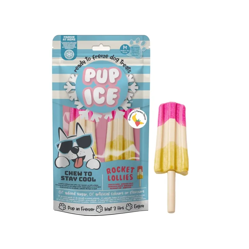Hundesnacks Pup Ice Rocket Lollies Strawberry Banana M - 2 Stück...