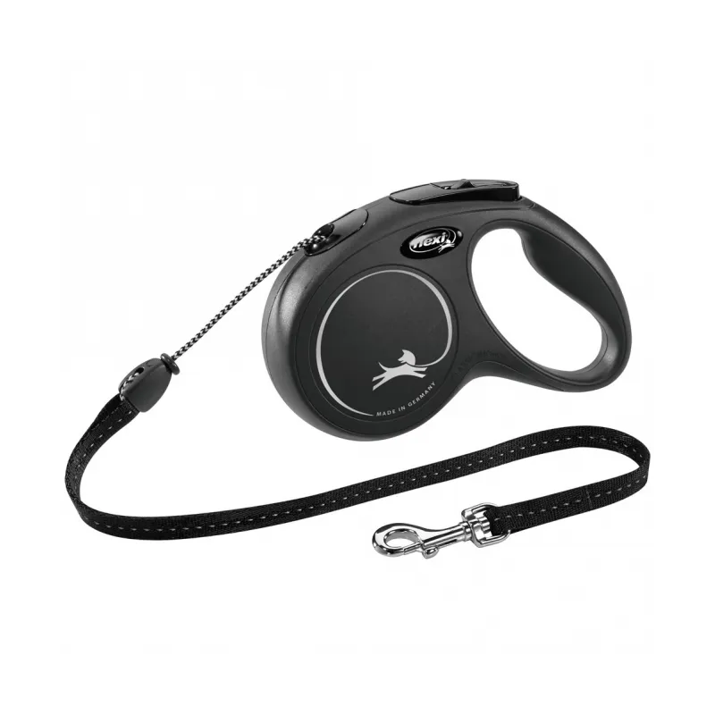 Leinen FLEXI Rollleine New CLASSIC Seil - 5m, bis 20kg - Schwarz...