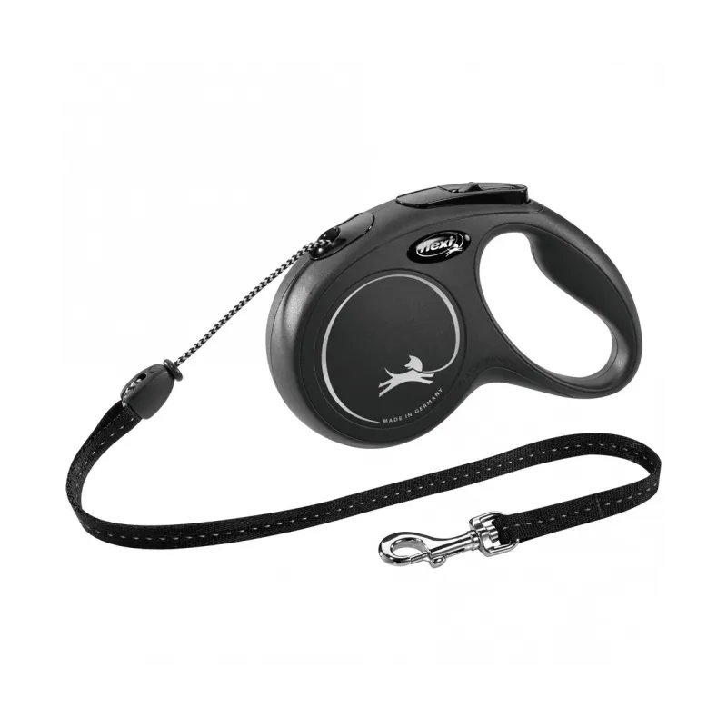 Leinen FLEXI Rollleine New CLASSIC Seil - 5m, bis 20kg - Schwarz...