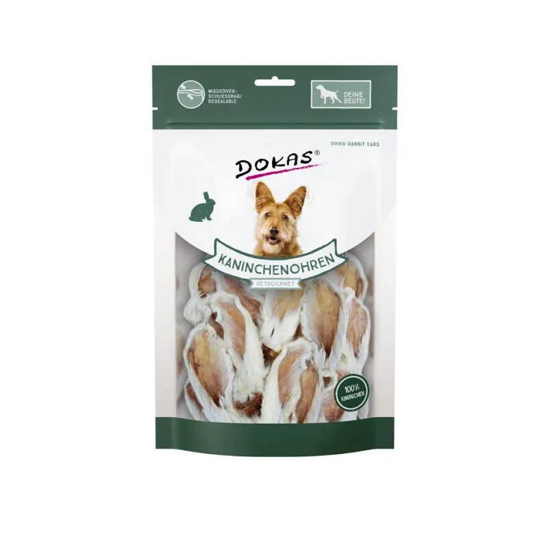 Hundesnacks Dokas Dog Snack Kaninchenohren mit Fell getrocknet 100...