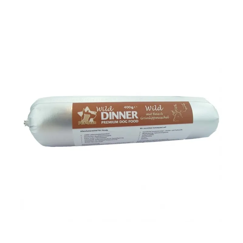 Hunde-Nassfutter Wild Dinner Gourmet-Wurst Wild mit Reis - 400 g...