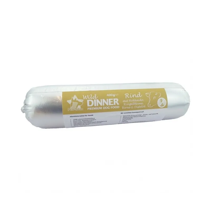 Hunde-Nassfutter Wild Dinner Gourmet-Wurst Rind mit Hokkaido - 400...